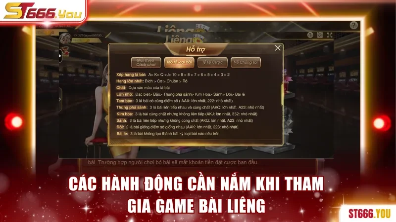 Các hành động người chơi cần nắm khi tham gia game bài Liêng 
